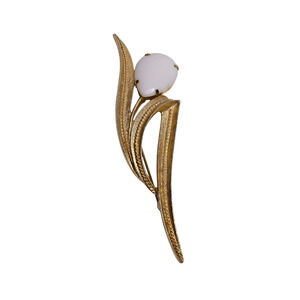 Sarah Coventry White Glass Stone Gold Tone Mid Century Modern Flower Brooch